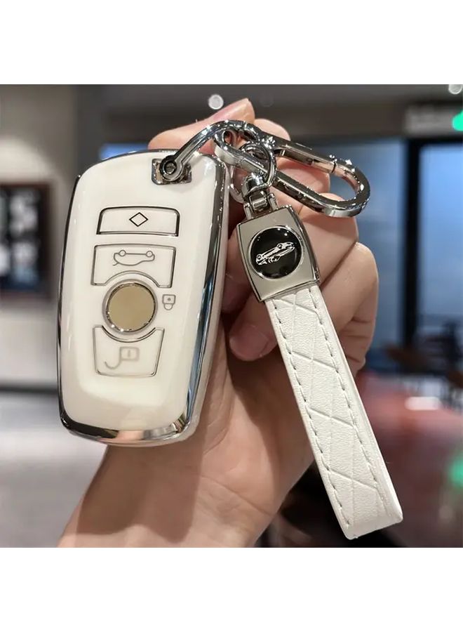 غطاء علبة مفتاح أبيض مع سلسلة مفاتيح لسيارات BMW سلسلة 1 و3 و5 و7 وX3 وX5 وX6 - Image 3